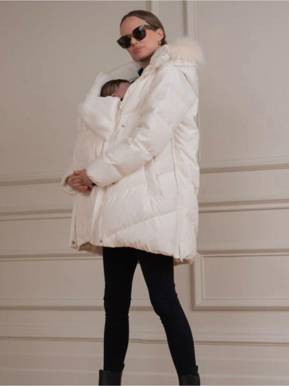 NWT Seraphine Maternity Adora size 6 white chevron puffer coat babywearing - Picture 3 of 15